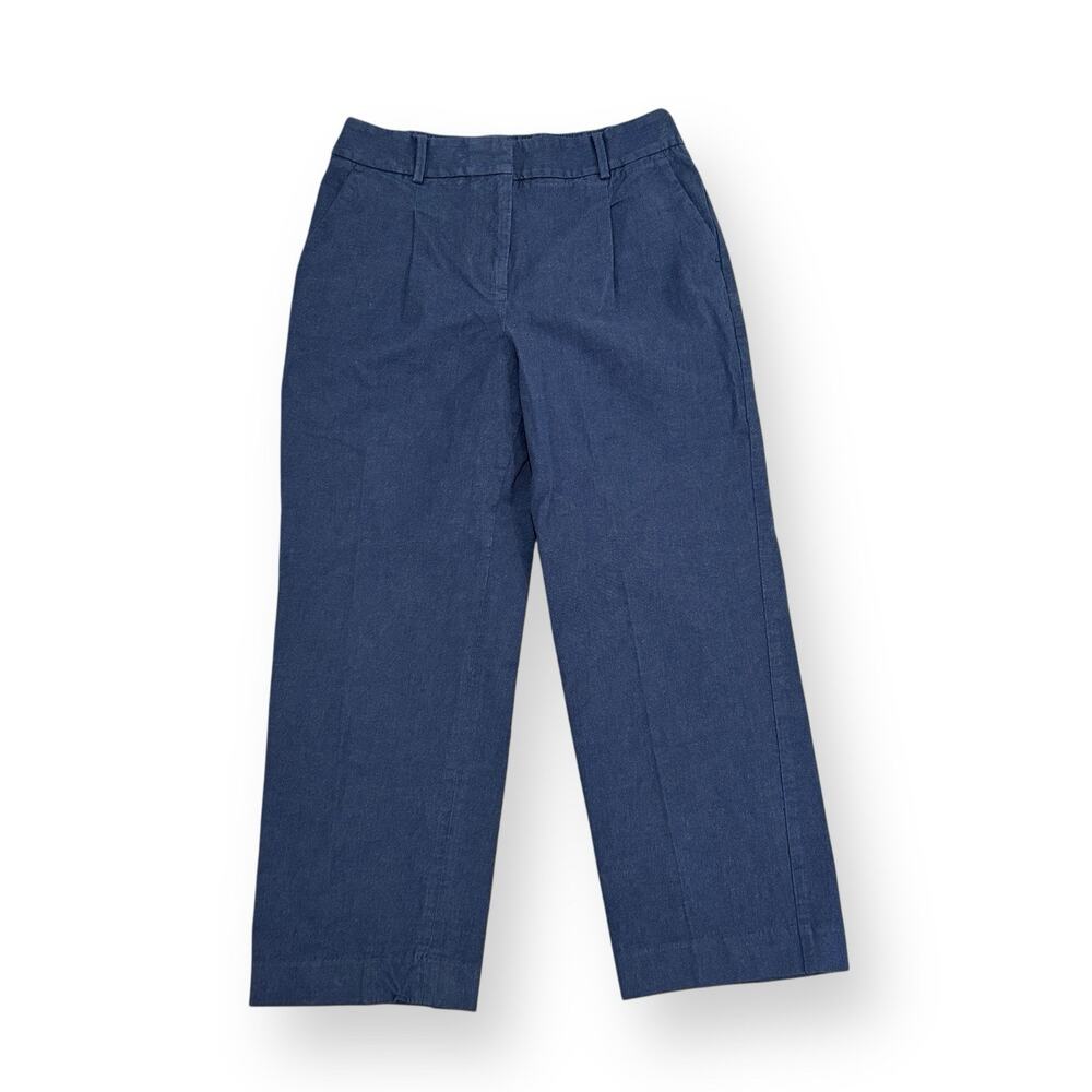 Talbots Bristol Pants 10 Navy Blue Pleated High Waist Straight Ankle Crop Chino